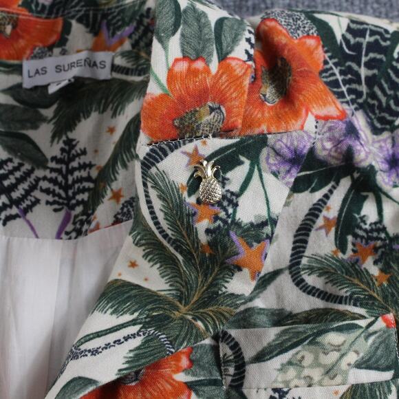Las Surenas Blazer Women Large Tropical Floral Print Linen Blend Jacket Colorful - Picture 3 of 10